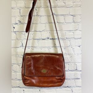 The Bridge Chestnut Brown Donna Story Foldover Flap Distressed Leather Crossbody